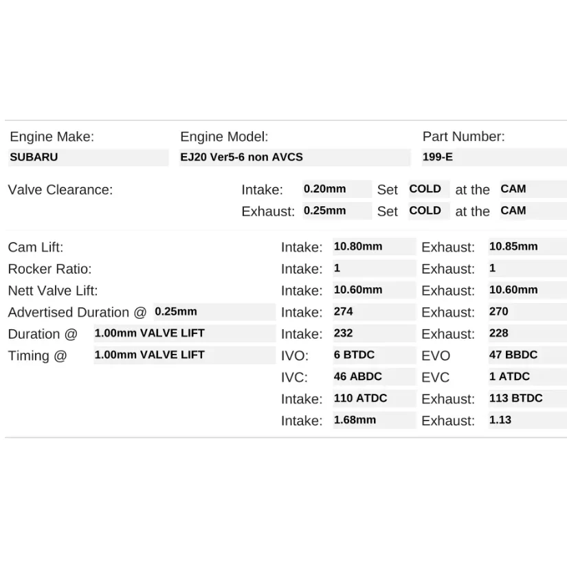 Kelford Cams 274-270/270 High Performance Cams Subaru EJ20 WRX Version 5-6 non AVCS - Image 2