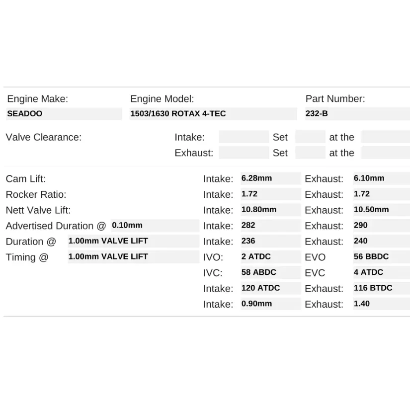 Kelford Cams 282/292 Stage 2 Racing Cam Sea-Doo 1503 1630 Rotax 4-TEC Supercharged - Image 4
