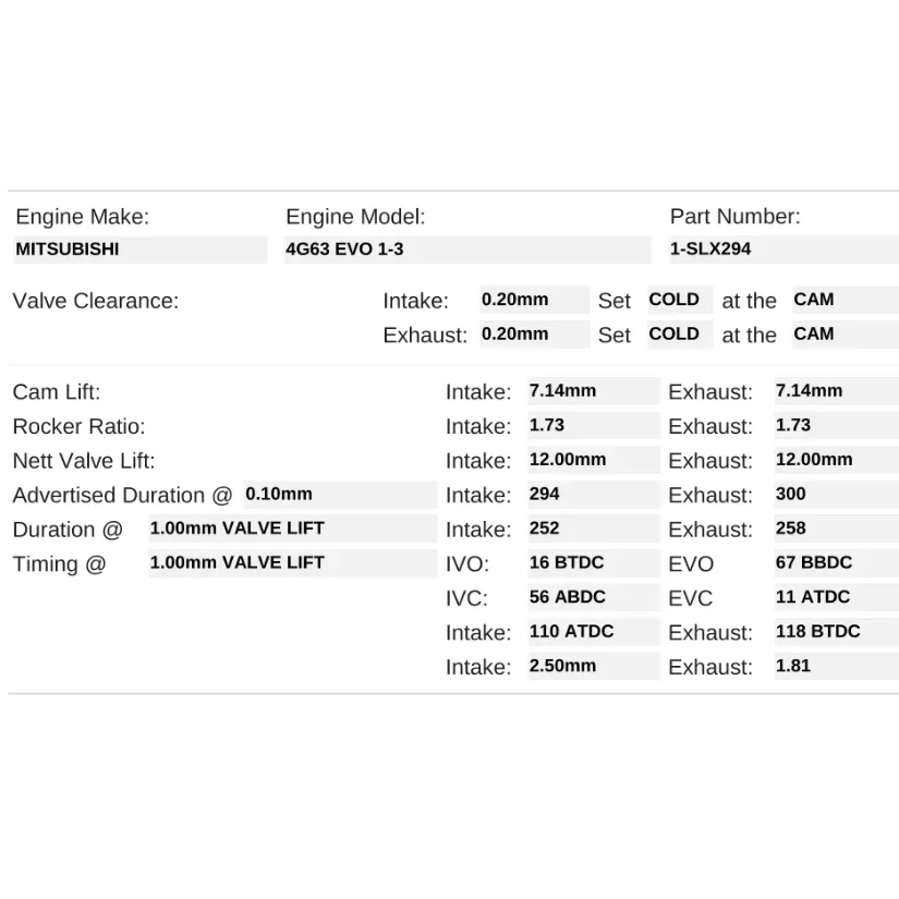Kelford Cams 294/300 Drag Race Cams Mitsubishi 4G63 EVO 1-3 Solid Lifter - Image 2